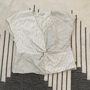 Madewell Cotton Poplin Knot Front Stripe Top
